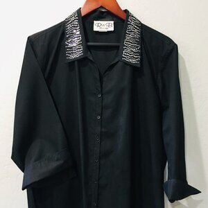 Rhinestone studded collar  shirt